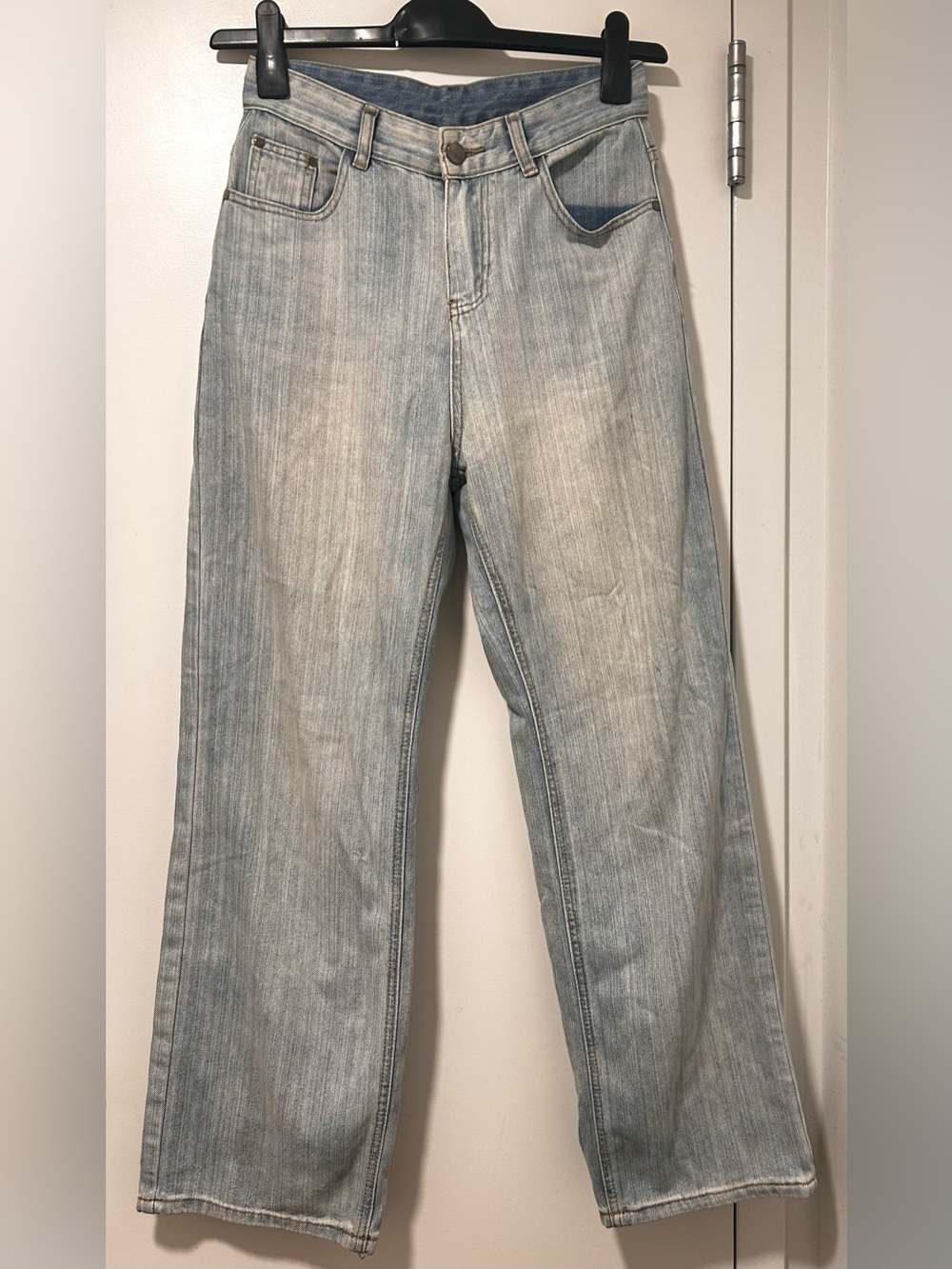 Light Blue Vintage-Wash Straight Wide-Leg Jeans
